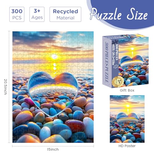 300 Piece Puzzles for Adult, Beach Love Pebbles Jigsaw Puzzles - style: Love Cobblestone