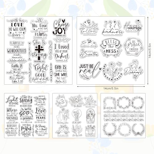 Whaline 5 Sheets Bible Verse Clear Stamps Christian Jesus Silicone Transparent Stamps Greeting Words Border Stamp Cards for DIY Card Making Scrapbooking Embossing Album Decor - style: Bible Verse