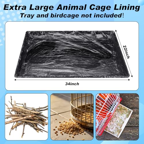 100 Pcs Large Disposable Bird Cage Liners Bulk 34'' x 22'' Elastic Plastic Small Animal Birds Cage Tray Liners Waterproof Universal Film Bird Accessories for Cockatiels Finches Canaries