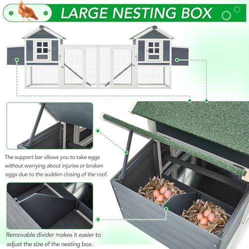 123" Large Chicken Coop for 6-10 Chickens | Outdoor Chicken Coop with 4 Nesting Boxes&Run Poultry Cage Hen House w/UV-resistant roof, predator-resistant wire mesh - color: Grey, size: 123.0"L x 27.5"W x 42.5"H