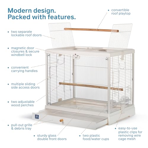 Prevue Pet Products Clear View Glass Standing Bird Cage - White | Ideal for Small Birds like Parakeets, Budgies, Finches, Cockatiel, & Lovebirds, Stand-Alone Birdcage - size: 24.5"L x 16.5"W x 21.7"H