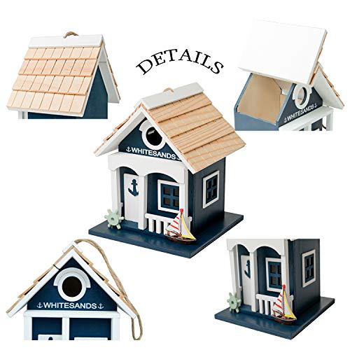 MEWANG Hanging Wooden Bird House for Outdoor, Perfect for Wild Birds - Eye-Catching Green Beach Condo, 9.1 Inches Tall - color: green