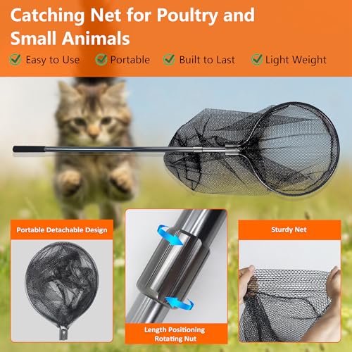Catcher Net Small Animal Control Net Poultry Catching Trap Tool, Large | 43"-78" Handle, 24" Net Opening, For Chicken, Duck, Goose, Fish, Cat, Dog, Poultry Catching Trap Tool - color: Advanced Grey - 24inch Net Opening(Large)