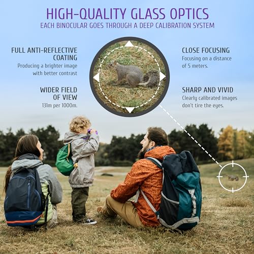 BeBison Binoculars for Kids and Adults - 8x21 High Resolution Real Optics - Compact Folding Shockproof Kids Binoculars for Bird Watching - Spy Games - Outdoor Play for Boys and Girls - color: Purple