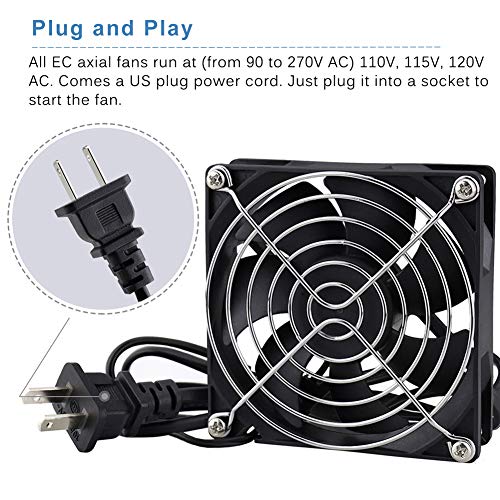 GDSTIME AXIAL 9225, New Muffin Fan, 110V 115V 120V 220V 240V AC 90mm 92mm Fan, for DIY Cooling Ventilation Exhaust Projects | AXIAL 9225, Muffin Fan, 80V - 240V, High Speed, for DIY Cooling Ventilation Projects - size: 92x92x25mm