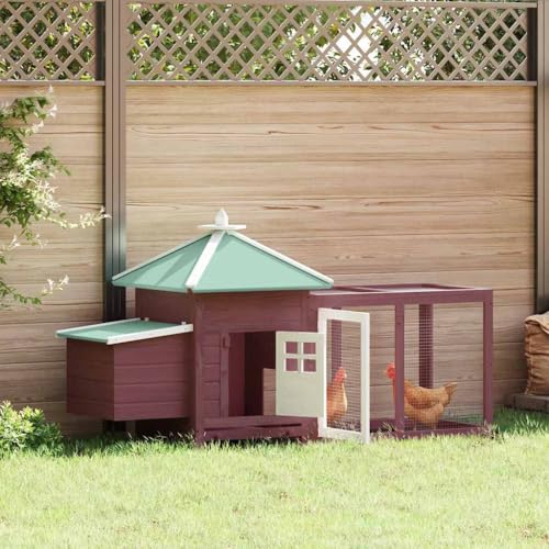 Large Chicken Coop with Nesting Box and Run, Solid Firwood Outdoor Poultry House for Backyard Hens, Rectangular Wooden Hutch with Easy Access Roof, Mocha Brown - color: Brown-A