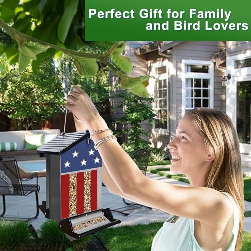 Squirrel Proof Bird Feeder for Outdoors,6LB Large Capacity,Metal Wild Bird Seed Feeder with Bilateral Weight-Activated Perches for Outside Hanging,Finch,Cardinal,Blue Jay,Garden（Grey - color: Gray
