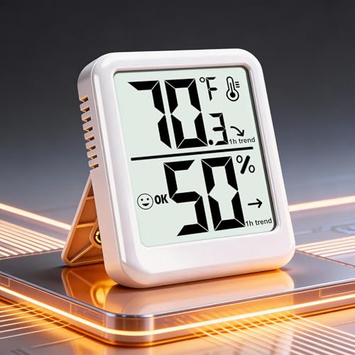 Room Thermometer Indoor Hygrometer Temperature and Humidity Monitor | Accurate Sensor, Fast Refresh, Big Digits, Easy to View, ℉/℃, w/ AAA Battery, Compact for Home, Office, Pet, Plant - color: White - Upgraded Version, size: 1 - Pack