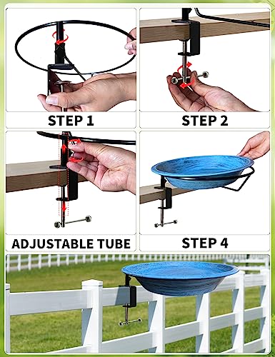 Bird Bath Outdoor Metal Birdbath Deck Mounted, Bird Baths with Adjustable Sturdy Metal Clamp for Deck Railing Balcony Yard Garden Decoration | 2-in-1 Birdbath & Feeder, Adjustable Sturdy Clamp, No-Tool Setup, Weather Rust Resistant, Balcony Deck, Gift for
