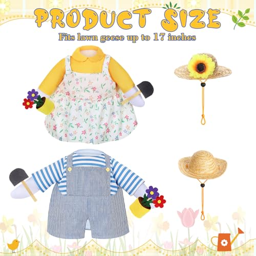 2 Set Porch Goose Outfit Spring Gardener Goose Clothes with Small Flower Pot for 23" Cement Outdoor Patio Yard Decor (Sunflower) - style: Sunflower