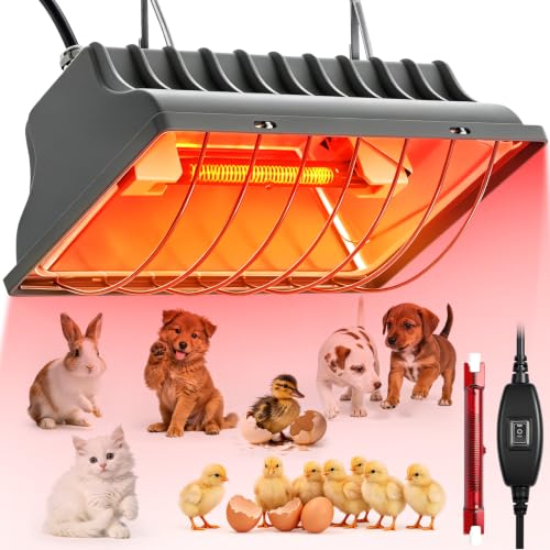 OUTON Heat Lamp for Chicks, Chicken Coop Heating 2-Level Economy Switch | Silver, 118mm Carbon Fibre Tube, 3-Level Heat Control, IPX4 Splash Protection, 8000+ Hours Lifespan, Even Heat Coverage
