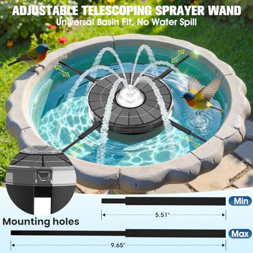 4000mAh Solar Fountain,2026 Solar Bird Bath Fountain Pump,3 Spray Solar Powered Water Fountain with Lights,Floating Birdbath Fountain,DIY Water Bird Bath Fountain for Outdoor,Garden,Pond-Black