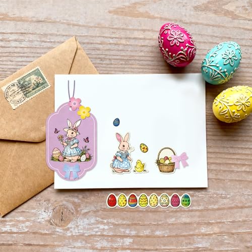 GLOBLELAND Easter Rabbit Clear Stamps and Metal Die Cuts Easter Egg Transparent Stamp Spring Flower Swing Cutting Dies for Card Making Embossing Scrapbooking - style: Easter Rabbits