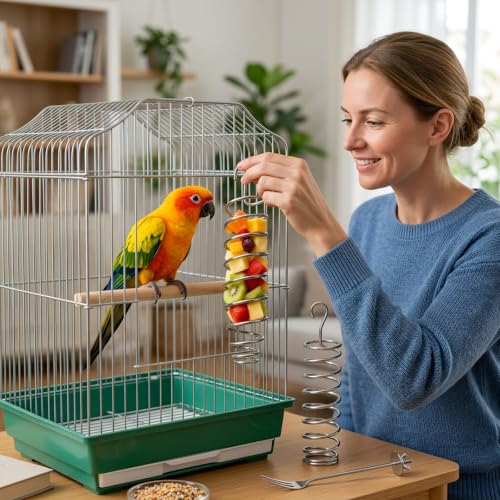 4PCS Millet Holder, Bird Foraging Feeder Set for Small to Medium Birds, Includes 2 Millet Holders and 2 Fruit Forks