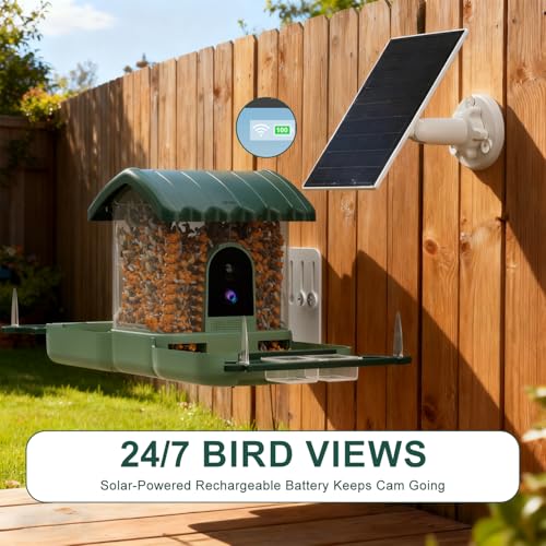 Bird Feeder with Camera for Outdoors, 2-in-1 Dual Camera Smart Combo - Separate Cameras Capture Feeding & Bathing Zones, Solar Powered 2K HD Live View, AI Recognition, Waterproof Backyard Gift