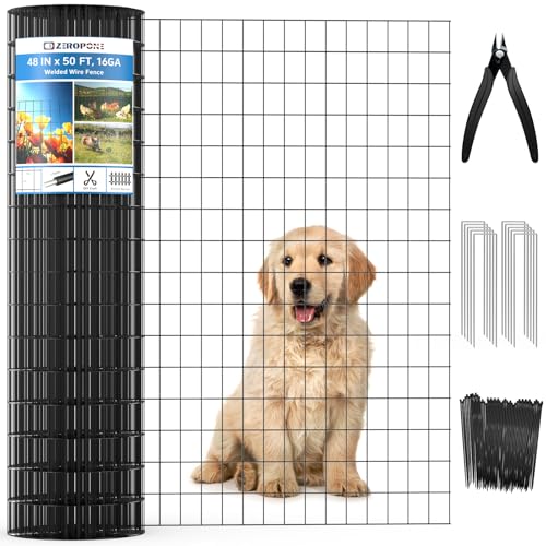 Black PVC Coated Welded Wire Fence 48 in x 50 Ft for Yard Plant Protection | 2 x 3 Inch 16GA Garden Border Fencing Roll Metal Wire Mesh Animal Barrier Fence for Dog Poultry Netting - size: 48in x 50ft