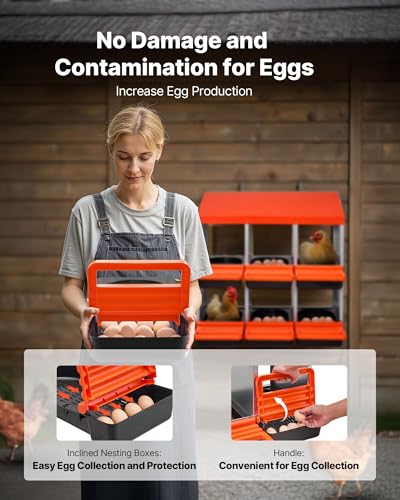 VEVOR 2 Tiers Chicken Nesting Boxes, 6 Compartments, Metal Egg Laying Boxes with Protective Collection Lids, Roll Out Nesting Box, Easy to Assemble, Ideal for Hens, Ducks, Chickens, and Other Poultry - size: 31.3"L x 20.6"W x 31.1"H
