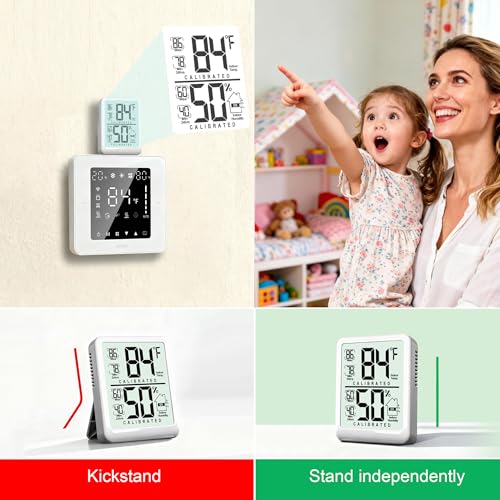 2 Pack Room Thermometer Indoor Hygrometer with Max/Min Record | W/ Battery, 24h Max/Min Record, Accurate Sensor, Fast Refresh, Easy to View, ℉/℃, Durable Kickstand, Compact, for Home Office - color: White (New Version)