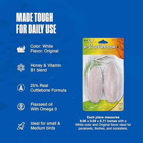 Penn-Plax Bird-Life E-Cuttlebone Original, 3 Pk (2 Count Each) - Durable, Less Brittle Cuttlebones Enriched with Omega 3, Honey & Vitamin B1 -Easy Mounting, Cage Clip - Great for All Bird Sizes -White - size: 2 Count (Pack of 3)