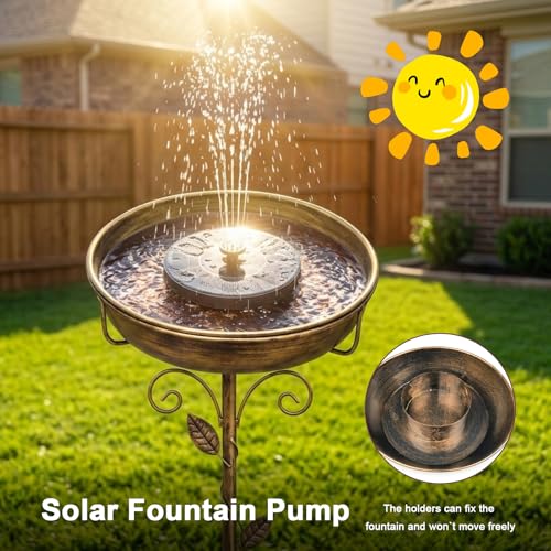 Solar Bird Bath Fountain, Green Metal Stand, 7 Nozzle, Outdoor Garden Decor (Copper) - color: Copper