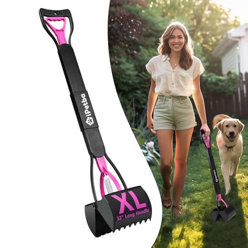 32" Long Handle Dog Pooper Scooper for Yard – No Bending, Clean Pickup on Grass, Gravel & Sand, Easy to Clean & Durable - color: Rose Pink