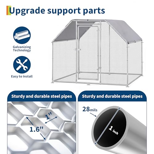 9.84×6.56×6.56 FT Large Chicken Coop, Metal Chicken Coop with Waterproof Cover, Spire Roof, Security Lock, Walk in Chicken Pen for Hen House, Duck Coop and Rabbit Run | Walk-in Chicken Pen with Waterproof Cover, Security Lock for Hen House, Duck Coop and