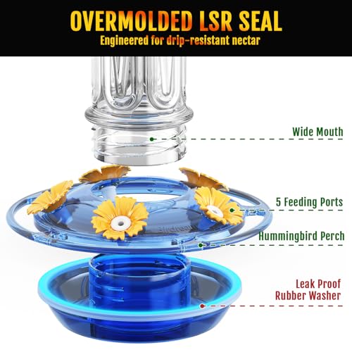 Birdream 10oz Hummingbird Feeders for Outdoors, Plastic Hummingbird Feeder with 5 Bee Guard Feeding Ports & Cleaning Brush, Gift Box Design, Leak Proof, Built-in Ant Moat, Blue - color: Blue, size: 1 Pack