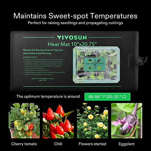VIVOSUN 2 Pack Durable Waterproof Seedling Heat Mat 10" x 20.75" | UL & MET-Certified Warm Hydroponic Heating Pad for Germination, Indoor Gardening, Greenhouse - size: 10" x 20.75" - 2pack