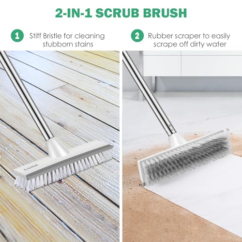 SetSail Floor Scrub Brush with 51-Inch Long Adjustable Handle 2 in 1 Scrape Brush Stiff Bristle Floor Scrubber for Cleaning Shower Bathroom Garage Kitchen Wall Deck Tub Tile | 2 in 1 Scrape Brush Stiff Bristle Floor Scrubber for Cleaning Shower Bathroom G
