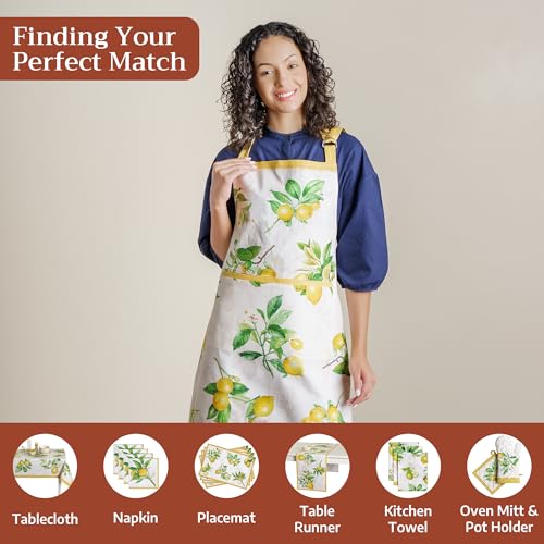 Maison d' Hermine Aprons for women with Pocket 100% Cotton (27.50"x31.50") | Adjustable Neck Strap & long ties Apron Men Chef Wedding Cooking Gardening Server Maid - color: 002 - Limoncello