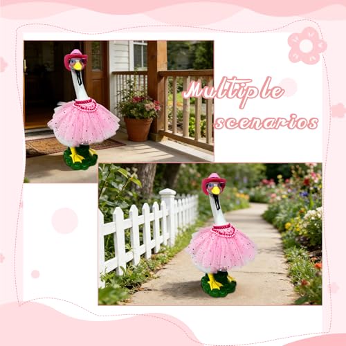 Porch Goose Garden Decor Statues Large White Yard Figurine with Outfit | Resin Statue Duck Wear Pink Dress and Hat, Weatherproof Outdoor Home Decorations Housewarming Birthday Gifts for Mom Women - style: star skirt goose