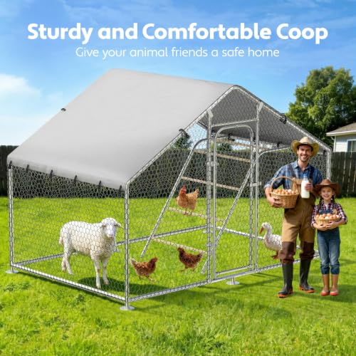 Large Chicken Run 10 x 4.9 x 6.4 FT Chicken Coop with Cover | Reinforced frame, Walk-in Chicken Coop, Roosting Perch, Waterproof Cover, Side Hardware Cloth, Backyard & Farm Use - size: 59.9"L x 118.0"W x 78.0"H