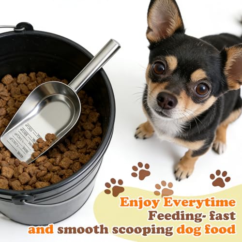 Dog Food Scoop Stainless Steel with Long Handle, Precise Measuring Cups | 1.5, 1 1/4, 1, 3/4, 1/2 Cup, Pet Scoop for Cats, Rabbits, Animals, Metal Spoon for Dog Food Storage (2CUP) - size: 2CUP