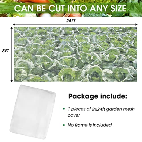Unves 8'x24' Garden Netting, Bird Netting for Garden Protection | Insect Plant Mosquito Net Covers for Vegetable Fruits from Birds Bugs - size: 8 x 24 Ft x 1 pc