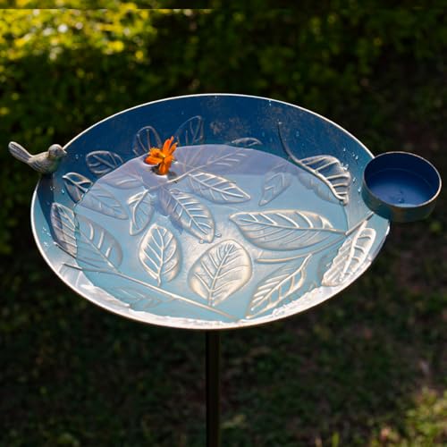 Stargarden Bird Bath, Garden Bird Baths Metal Birdfeeder | 46"Height Leaves Pattern Outdoor Bird Bath with Stake, Hummingbird Bird Bath for Outside, Porch Decor