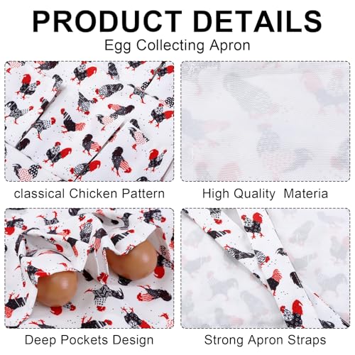 Egg Collecting Apron, 12 Pouches Chicken Egg Apron | Farmhouse Aprons for Chicken, Duck, Goose, Poultry Collection - color: Red-tailed Chicken, size: 49*52cm