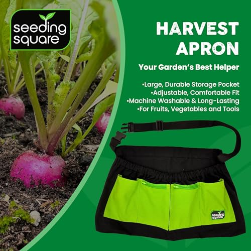 Harvest Apron Hands-Free Gardening Apron for Fruits, Vegetables, Tools – Adjustable, Durable, Washable - color: Green Pockets on Black