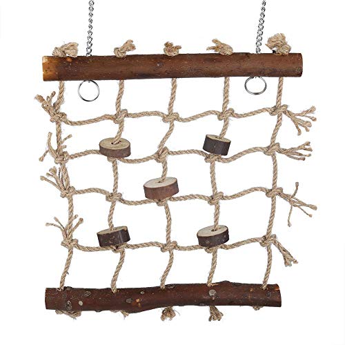 Bird Rope Climbing Net Swing Hanging Toy Bird Swings Net, Wooden Ladder Swing Hammock with 2 Hooks and Woven Rope for Finches Climbing Chewing Pet Cage Hanging Toy