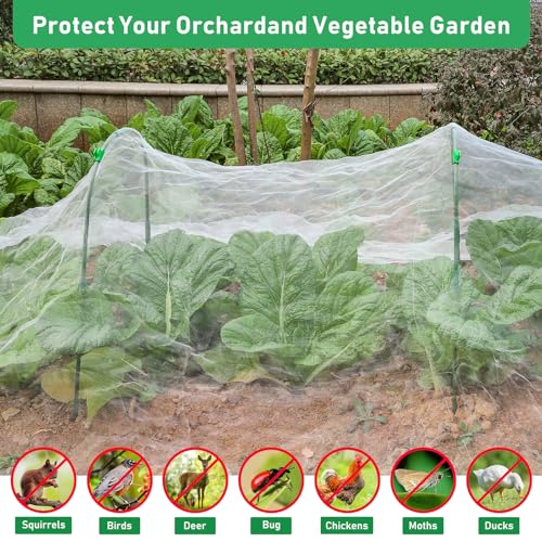 Garden Mesh Netting Kit, 10 * 30FT Ultra Fine Plant Netting Covers with 6 Pcs Garden Hoops & 18 Clips, Row Cover Net Protection for Tree Fruit Barrier Vegetable Fruits Flowers Shrubs Plant Covers Net - size: 10X30FT