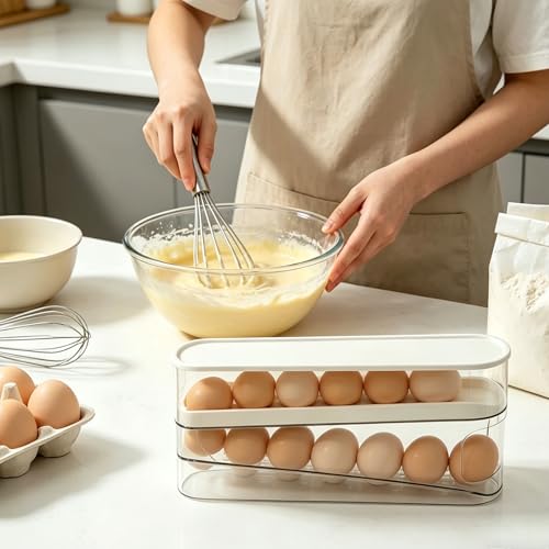 WACOI Auto Rolling Fridge Egg Organizer, Space Saving Eggs Dispenser for Refrigerator Storager, Home Egg Holder, 1 pack - size: 1 Pack