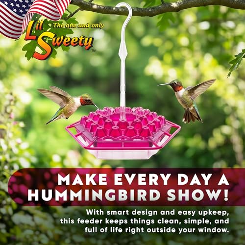 Lil Sweety Hummingbird Feeder for Outdoors Hanging, 12 oz Leak-Proof Nectar Feeder with 30 Feeding Ports, Built-in Ant Moat & Bee Guard, Easy Fill & Clean for Patio, Porch, Garden, USA Made, Fuschia - color: Fuschia