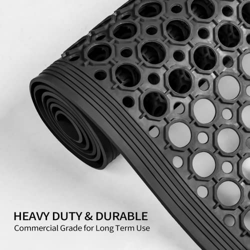 ROVSUN Rubber Floor Mat with Holes, 36''x 60'' Anti-Fatigue/Non-Slip Drainage Mat, for Industrial Kitchen Restaurant Bar Bathroom Utility Garage Pool Entry Door Mat, Indoor (36''x 60'' Black 2Pcs)