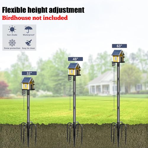 Gtongoko Smart Bird Feeder Pole 1-Inch Dia 63 Inch Bluebird House Pole for Outdoors Weather Station Heavy Duty Metal Mounting Kit Adjustable Bird Feeder Stand Black - color: 63 Inch