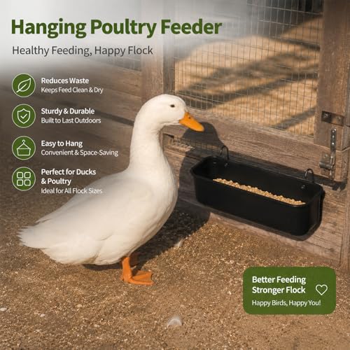 Chicken Feeder and Waterer 2 Pack, Hanging Fence Feed Trough with Clips, Chicken Coop Accessories Turkey Duck Poultry Feeder Livestock Feeding Container Trough, Black