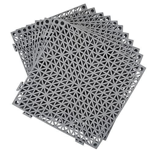 12 Pack Modular Interlocking Cushion 11.6" x 11.6" Rubber Mat Floor Tile Mats Drain Pool Patio Balcony Yard Pet Area Washer Pad(Gray) - size: gray