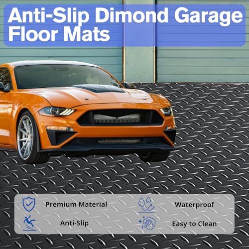 4x6FT Flooring Roll Diamond Plate Rubber Garage Floor Mat | Non-Slip Commercial Grade Parking Mat for Garage Floor,Warehouse, Trailer, Golf Cart，Black - size: 4X6 Feet