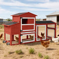 Mobile Chicken Coop with Wheels for 4-6 Chickens, Large Outdoor Hen House with Run, Weatherproof Roof, Sectionable Nesting Box, Pull-Out Tray, 83.3" L x 26" W x 42" H - Red - size: 83.3"L x 26.0"W x 42.0"H