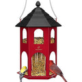 Kingsyard Metal Bird Feeder for Outdoor Hanging, Wild Bird Feeders with Circular Perch, Easy to Clean & Refill, 4 lbs Large Seed Capacity, Red - color: Red