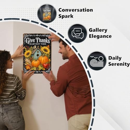 Give Thanks Birdhouse Tin Sign Sunflower Pumpkin Fall Wall Art for Kitchen Dining Room Living Room Porch Entryway and Rustic Farmhouse Home Decor 16 * 12In - color: Vintage Thanksgiving Tin Sign 10, size: 30X40cm(12*16in)