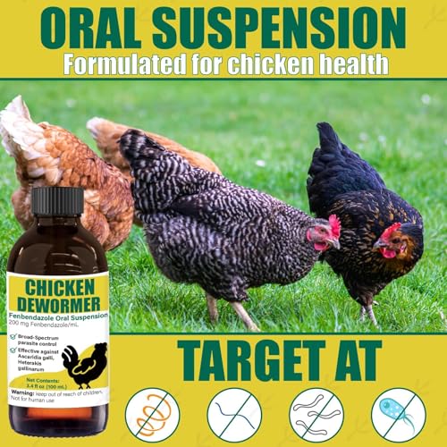 Dewormer for Chickens, Poultry, Fenbendazole for Chicken Dewormers, Tapeworms, Roundworms & Hookworms, with Measuring Syringe, 100ml